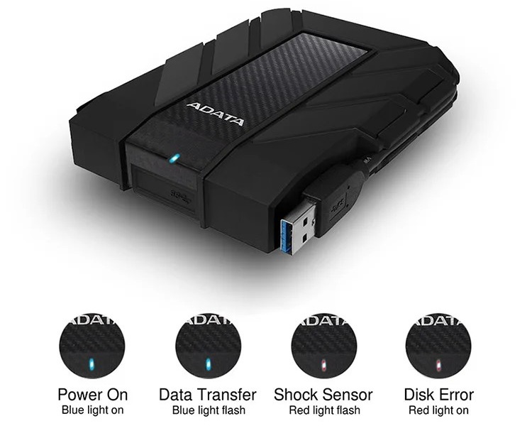 حسگر ضربه تعبیه شده در هارد اکسترنال ای دیتا مدل HD710 Pro ظرفیت 1 ترابایت، هرگونه ارتعاش یا شوک احتمالی را شناسایی می‌کند.